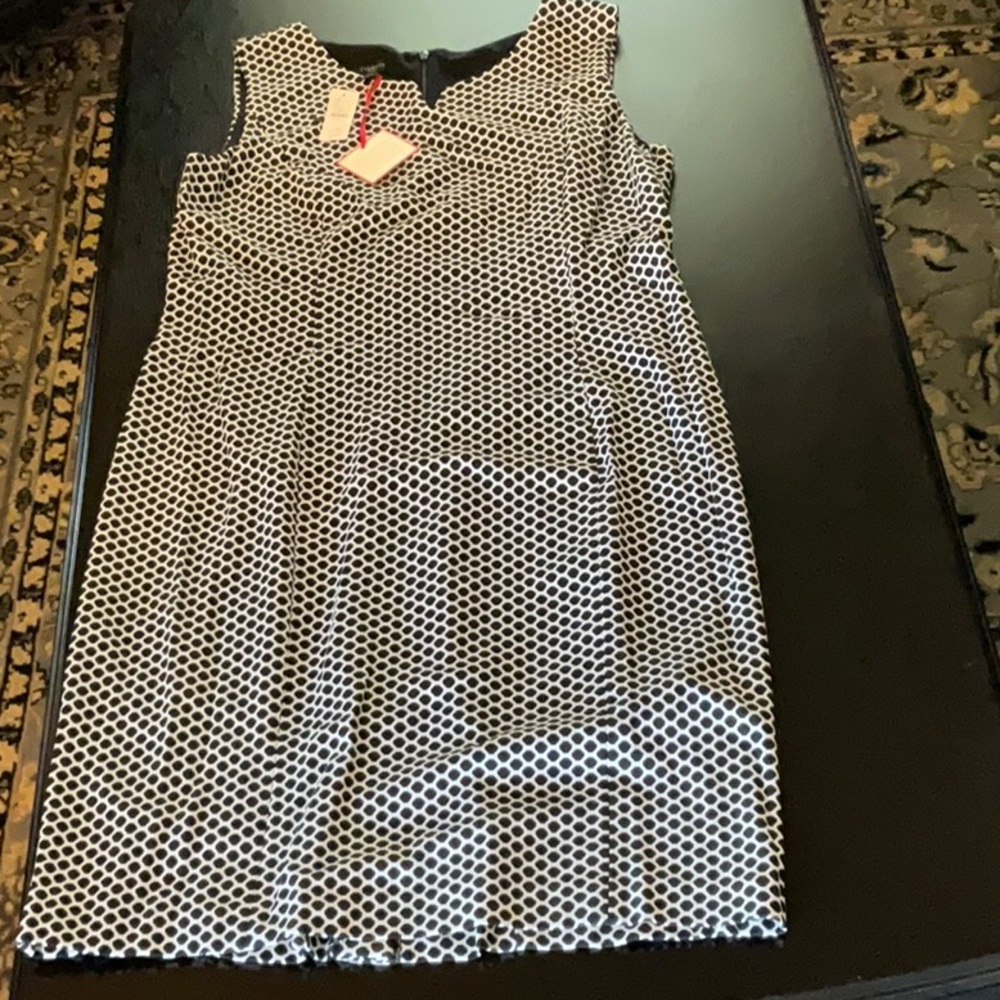 Talbots Black and White Hexagon Pattern Dress